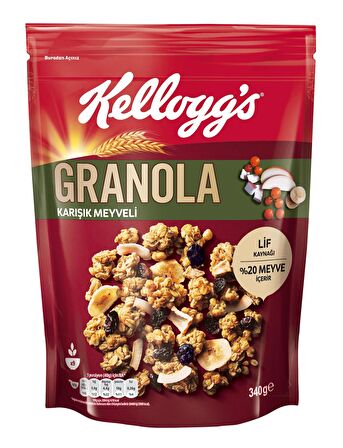 Kellogg's Karışık Meyveli Granola 340 Gr x3 Adet,%45 Yulaf içerir,Lif Kaynağı,%20 Kurutulmuş Meyve