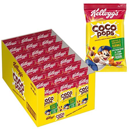 Kellogg's Coco Pops Topları 40 Gr x24 Adet,Lif,Demir ve 6Vitamin Kaynağı,%100 Pancar Şekeri,%40 Kakao