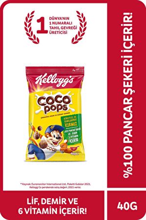 Kellogg's Coco Pops Topları 40 Gr x24 Adet,Lif,Demir ve 6Vitamin Kaynağı,%100 Pancar Şekeri,%40 Kakao