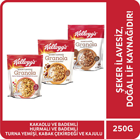 Granola Şeker İlavesiz 3'lü Paket, T.Yemişi, K.Çekirdeği Ve Kajulu&Hurmalı Ve Bademli&Kakaolu ve Hurmalı