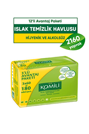 Genel Kullanım Islak Havlu 3x60 - 12'li Paket - 2160 Yaprak