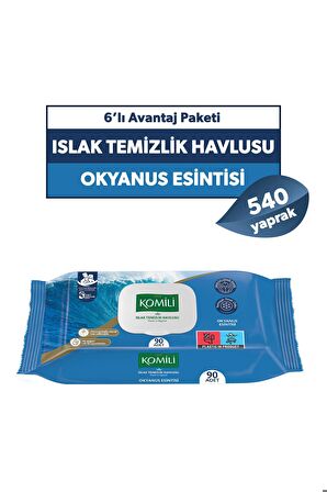 Genel Kullanım Islak Havlu 90'lı Okyanus Esintisi - 6'lı Paket - 540 Yaprak