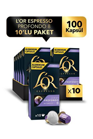 L'OR - Lungo Profondo - Intensity 8 - Nespresso Uyumlu Kapsül Kahve Fırsat Paketi 10 x 10 Paket (100 Adet)