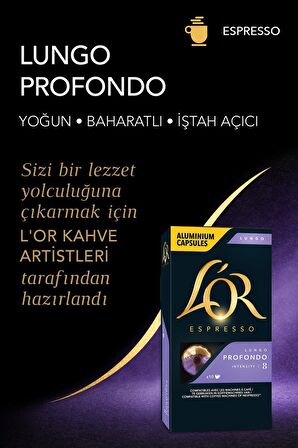 L'OR - Lungo Profondo - Intensity 8 - Nespresso Uyumlu Kapsül Kahve Fırsat Paketi 10 x 10 Paket (100 Adet)