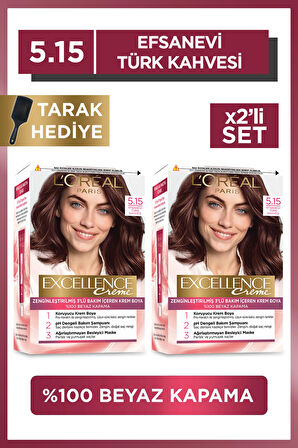 2'li L'Oréal Paris Excellence Creme Saç Boyası - 5.15  Efsanevi Türk Kahvesi Excellence Tarak Hediyeli