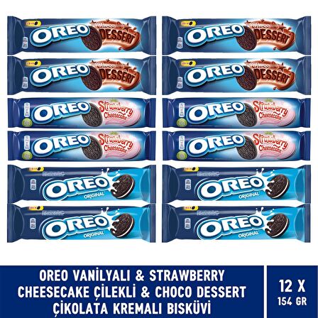 Oreo Vanilyalı & Choco Dessert & Çilekli Cheesecake 154 gr Bisküvi - 12 Adet