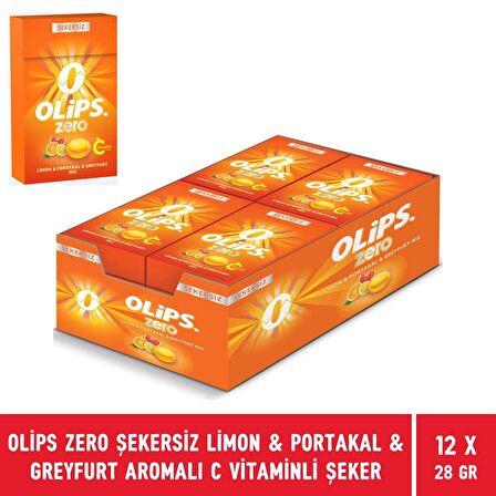 Olips Zero Şekersiz Limon & Portakal & Greyfurt Aromalı C Vitaminli Şeker 28 gr - 12 Adet