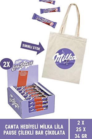 Çanta Hediyeli Milka Lila Pause Çilekli Bar Çikolata 34 gr - 50 Adet