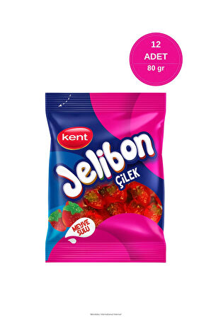 Jelibon Çilek Aromalı Yumuşak Şekerleme 80 gr - 12 Adet
