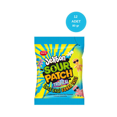 Jelibon Sour Patch Tropikal Meyve Aromalı Yumuşak Şekerleme 80 gr - 12 Adet