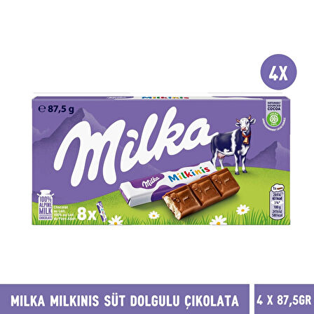 Milka Milkinis Süt Dolgulu Çikolata 87,5 gr - 4 Adet