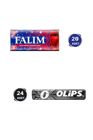 Falım Çilek Aromalı Sakız (5'li x 20 Adet)-  Olips Keskin Mentol 24'lü Paket (28gr x 24 Adet)