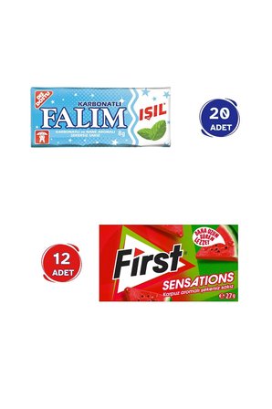 Falım Işıl Karbonatlı & Nane Aromalı Sakız (5'li x 20 Adet)- First Sensations Karpuz Aromalı Sakız (27gr x 12 Adet) 