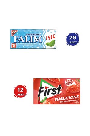 Falım Işıl Karbonatlı & Nane Aromalı Sakız (5'li x 20 Adet)- First Sensations Çilek Aromalı Sakız (27gr x 12 Adet) 