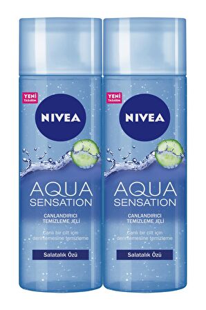 Nivea Aqua Sensation Karma ve Normal Cilt için Canlandırıcı Hydra IQ&Salatalık Özlü Yüz Temizleme Jeli 2x200 ml 