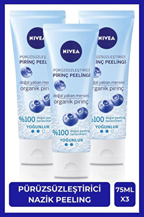 NIVEA Pürüzsüzleştirici Organik Pirinç Yüz Peelingi 75ml, Ölü Deri Arındırıcı, Yumuşak Cilt Hissi, X3 Adet