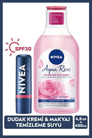 Rose Renkli Nemlendirici Dudak Kremi SPF30 ve Gül Suyu Micellar Günlük Makyaj Temizleme Suyu 400ml