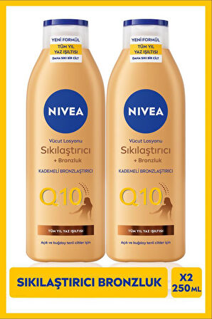 NIVEA Q10 Sıkılaştırıcı Ve Bronzlaştırıcı Vücut Losyonu 250ml, Kademeli Bronzluk, Açık Buğday Ten, X2 Adet