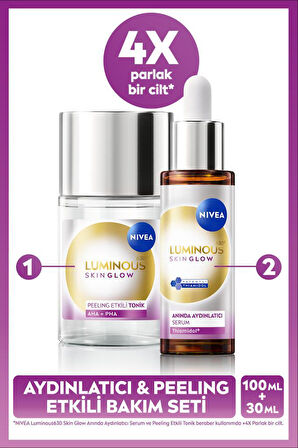 Luminous630 Skin Glow Anında Aydınlatıcı Serum 30ml ve Peeling Etkili Tonik 100ml, Eşit Cilt Tonu