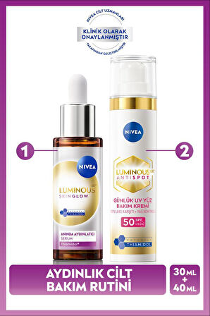 SPF50 Luminous630 Leke Karşıtı Gündüz Yüz Güneş Kremi 40ml ve Skin Glow Anında Aydınlatıcı Serum30ml