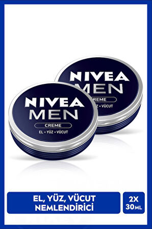 MEN Erkek Creme 30ml, Yoğun Nemlendirici, Yapışkan His Bırakmaz, Hızlı Emilir, El Vücut Yüz, X2 Adet