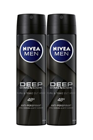 Nivea Deep Dimension Antiperspirant Ter Önleyici Leke Yapmayan Erkek Sprey Deodorant 150 ml x 2