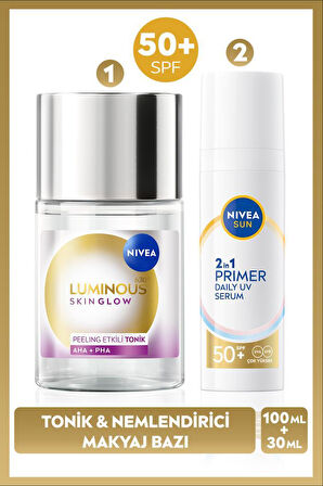 SUN SPF50 Primer Nemlendirici Makyaj Bazı 30ml ve Luminous630 Skin Glow Peeling Etkili Tonik 100ml
