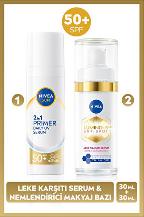SUN SPF50 Primer Nemlendirici Makyaj Bazı 30ml ve Luminous630 Thiamidol Leke Karşıtı Cilt Serum30ml 
