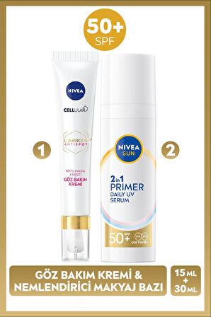 SUN SPF50 Güneş Koruyucu Nemlendirici Makyaj Bazı 30ml ve Luminous630 Koyu Halka Karşıtı Göz Kremi