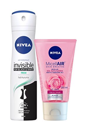 Nivea Tüm Ciltler için Temizleyici Yüz Temizleme Jeli 150 ml & Nivea Sprey Deodorant B&W Fresh Kadın 150 ml 