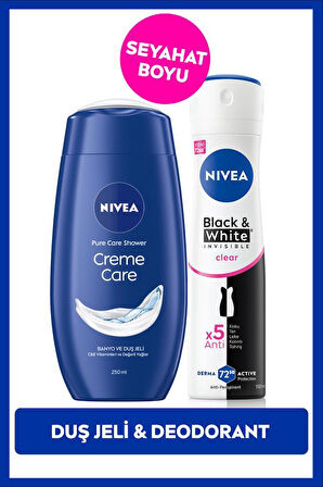 Creme Care Nemlendirici Duş Jeli 250ml ve Kadın Sprey Deodorant Black&White Invisible Clear 150ml