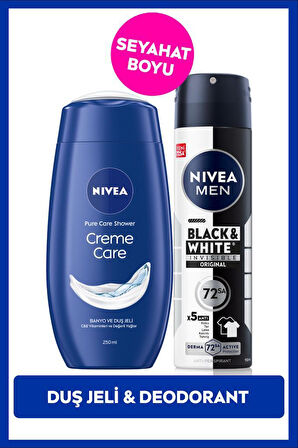 MEN Erkek Sprey Deodorant Black&White Invisible Original ve Creme Care Nemlendirici Duş Jeli 250ml
