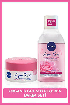 Aqua Rose Gül Suyu Çift Fazlı Micellar Makyaj Temizleme Suyu 400ml ve Nemlendirici Jel Krem 50ml