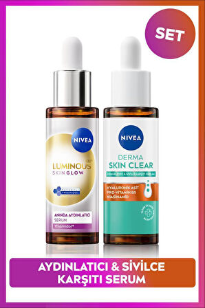 Luminous630 Skin Glow Aydınlatıcı Serum 30ml ve Derma Skin Clear Sivilce Karşıtı Serum, Niasinamid