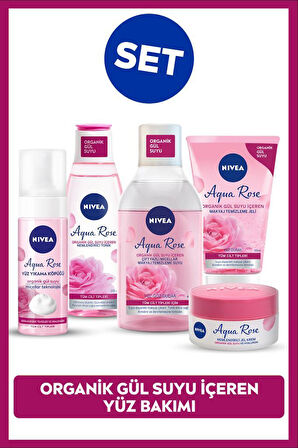 Aqua Rose Gül Suyu İçerikli Çeyiz Seti, Makyaj Temizleme Suyu ve Jeli, Yüz Yıkama Köpüğü, Tonik,Krem