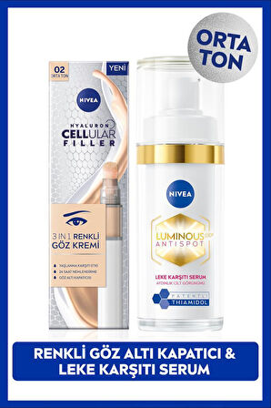 Luminous630 Thiamidol Leke Karşıtı Serum 30ml ve Cellular Filler Cushion Renkli Göz Kremi, Orta Ton