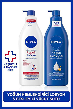 Besleyici Vücut Sütü 400ml ve Repair&Care Nemlendirici Losyon 400ml, Kaşıntı Rahatlatıcı, Kuru Cilt