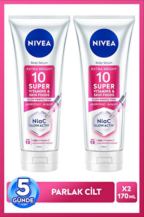 SPF15 Super10 Serum Etkili Aydınlatıcı ve Nemlendirici Vücut Losyonu 170ml, C Vitamini, Niasinamid