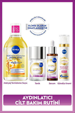 Aydınlatıcı Leke Karşıtı Cilt Bakım Rutin Seti, +SPF50 Güneş Koruyucu, Nemlendirici Gündüz Yüz Kremi, Hyaluronik Asit, Eşit Cilt Tonu