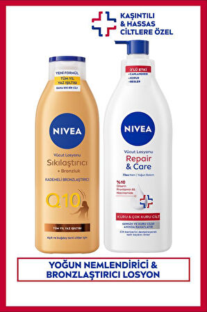 Repair&Care Nemlendirici Vücut Losyonu 400ml ve Sıkılaştırıcı Bronzluk Losyon 250ml, Kaşıntılı Cilt