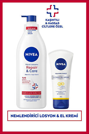 Repair&Care Nemlendirici Vücut Losyonu 400ml ve Q10 Yaşlanma Karşıtı 3 Etkili El Bakım Kremi 75ml