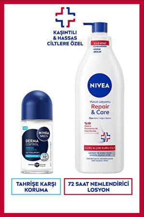MEN Erkek Roll-on Deodorant Derma Control Defend 50ml ve Repair&Care Nemlendirici Vücut Losyonu