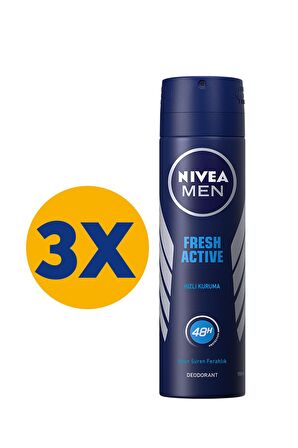 Nivea Fresh Active Antiperspirant Ter Önleyici Leke Yapmayan Erkek Sprey Deodorant 150 ml x 3