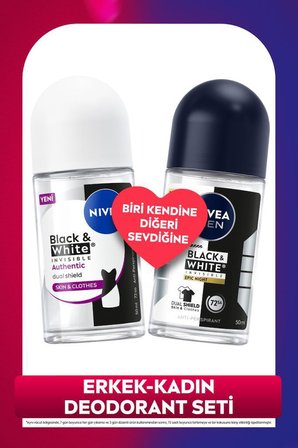MEN Erkek ve Kadın Black&White Roll-on Deodorant Seti, 72 Saat Terleme Karşıtı, Alkolsüz,Leke Karşıtı
