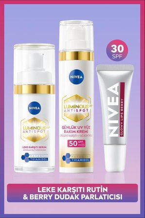 SPF50 Luminous630 Leke Karşıtı Gündüz Yüz Kremi, Cilt Serumu ve Berry Nemlendirici Dudak Parlatıcı