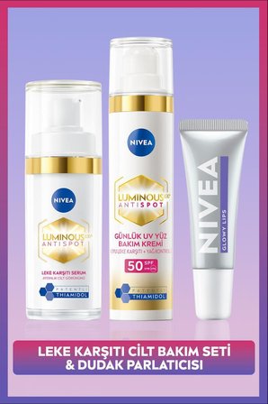 SPF50 Luminous630 Leke Karşıtı Gündüz Yüz Kremi, Cilt Serumu ve Nemlendirici Dudak Parlatıcısı