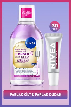 Luminous630 Skin Glow Makyaj Temizleme Suyu 400ml ve Berry Renkli Nemlendirici Dudak Kremi