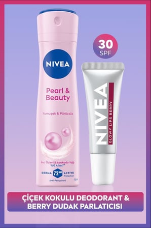 Kadın Sprey Deodorant Pearl&Beauty 150ml ve Berry Renkli Nemlendirici Dudak Parlatıcısı