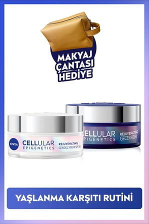Epigenetics Yaşlanma Karşıtı Cilt Bakım Rutini, Gündüz ve Gece Kremi 50ml, Makyaj Çantası Hediye