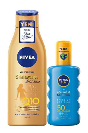 Nivea Koruma & Bronzluk Sağlayan Güneş Spreyi Spf50+ 200Ml +Nivea Sıkılaştırıcı Doğal Bronzluk Sağlayan Vücut Losyonu 200 Ml